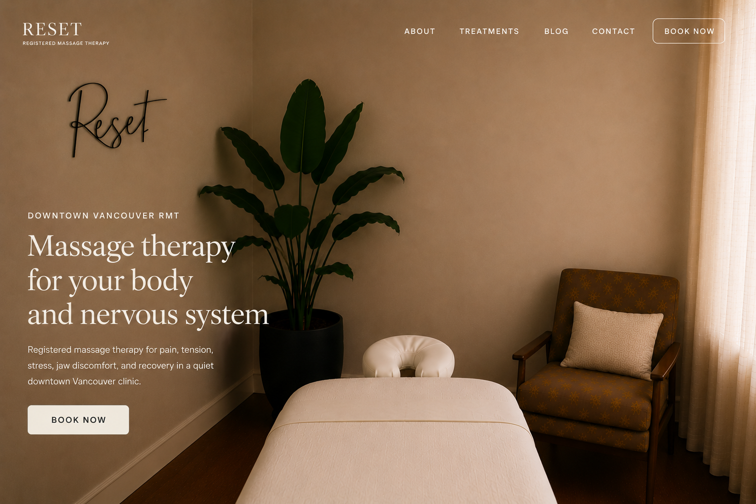 RESET registered massage therapy homepage